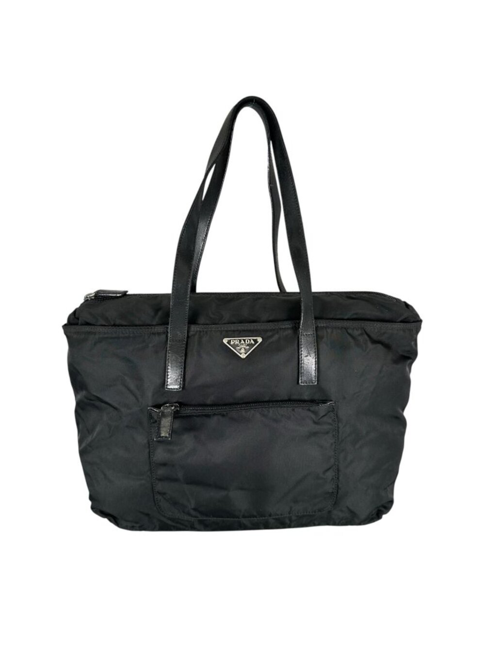 Prada Triangle Logo Tote Bag Nylon Black